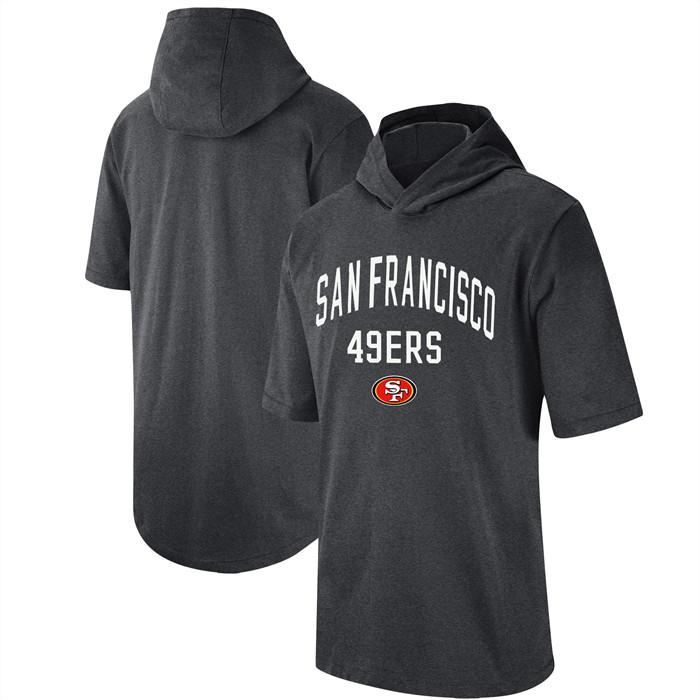 Men's San Francisco 49ers Heathered Charcoal Sideline Training Hooded Performance T-Shirt